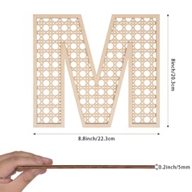 Wooden Rattan Letters 8 inch Wood Letters M for Wall Decor Crafts Boho Nursery Decor for Baby Shower Wedding Bedroom Name Signs Large Rustic Letter Home Decoration