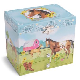 Jewelkeeper Musical Jewelry Box with 2 Pullout Drawers, Horse and Barn Design, Home on The Range Tune