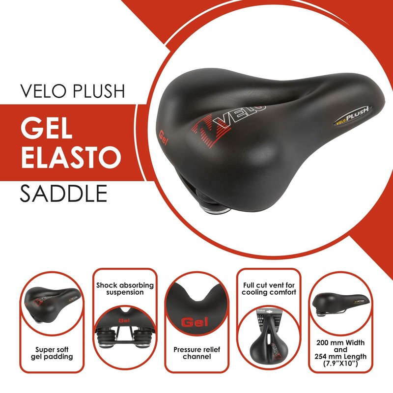 Velo Plush Gel Elasto Saddle - Black, L = 255
