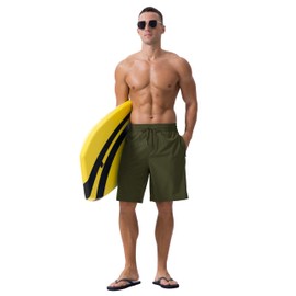 TACVASEN Mens Bathing Shorts with Compression Lining Men's Surfing Trunks with Solid Pockets Summer Swimming Trunks Diving Shorts Army Green 40