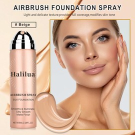 Airbrush Foundation Spray, Full Coverage Foundation Waterproof Breathable, Concealer Moisturizing Foundation for Mature Skin Smooth Radiant Finish, Silky Mist Spray Makeup Kit with Brush (Beige)
