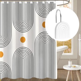Sunlit Mid Century Modern Arch Decorative Shower Curtain Hooks, Farmhouse Geometric White Shower Curtain Rings for Bathroom, Resin, Boho Shower Curtain Hangers Home Decor