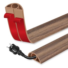 Floor Cord Cover for Wires on Floor Self Adhesive Cord Hider Floor Cable Management Wire Covers for Cords Protector Prevent Cable Trips Cord Cavity W 0.32" x H 0.32", Misty Brown Wood, 3.3Ft