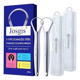 Raspador de lengua de acero inoxidable (paquete de 2) - Diseño de doble cabezal para una limpieza suave de la lengua, cepillo lingual higiénico de metal para un aliento fresco y cuidado bucal