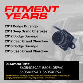 Master Tailgaters Replacement for Dodge Durango/Jeep Grand Cherokee (2011-2013) Backup Camera OE Part # 56054059AF, 56054059AC, 56054059AD, 56054059AE