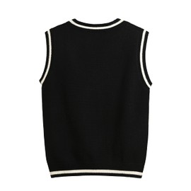 Hyipels Argyle - Chaleco de Punto para Mujer, diseño a Cuadros, Estilo Preppy con Cuello en V, para la Escuela, sin Mangas, para niñas, E Negro, Large