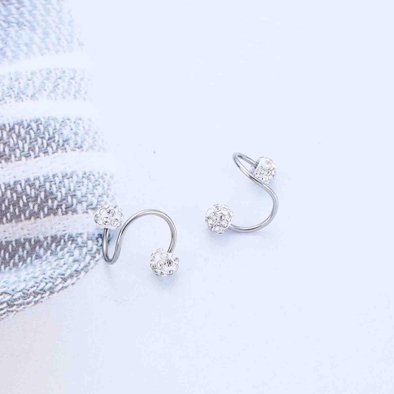 IRCOMULTI Silver Paved Crystal Ball Earrings Sparkling Rhinestone Double Ball