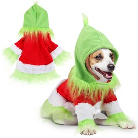 Abbylike Dog Christmas Outfit Holiday Pet Character Green Hoodie Shirt with Hat for Dogs and Cats Christmas Pet Clothes Cute Dog Christmas Outfit Cosplay Party as Shown(Classic,M)
