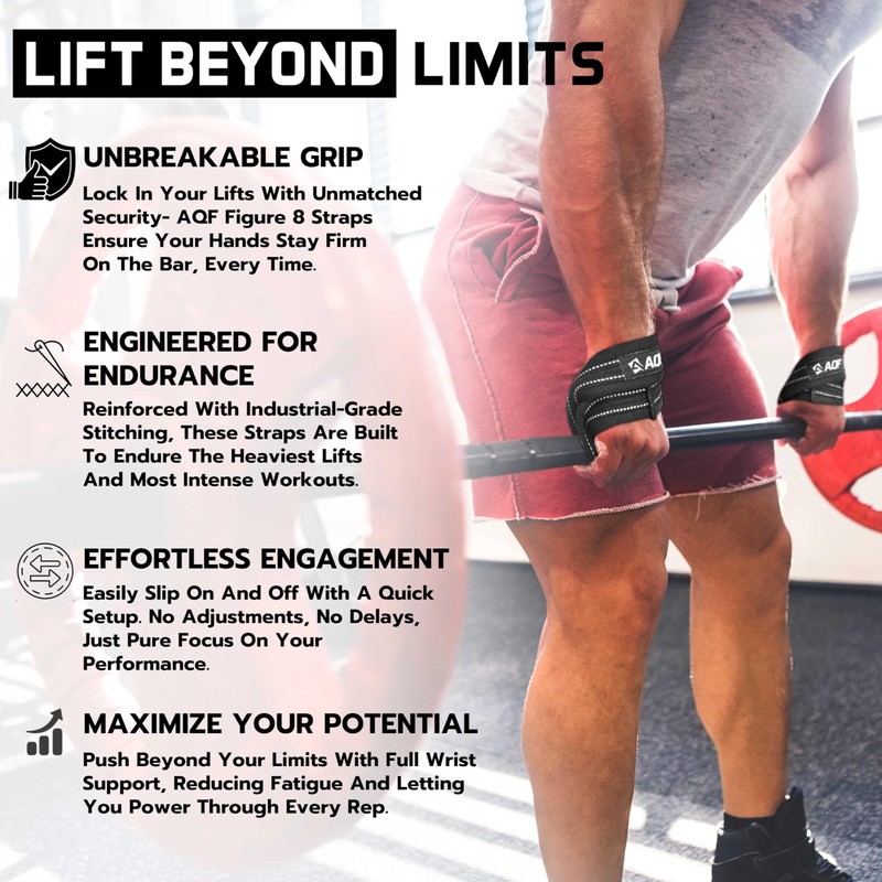 AQF Figure 8 Lifting Straps, Anti Slip Gym Wrist Supports