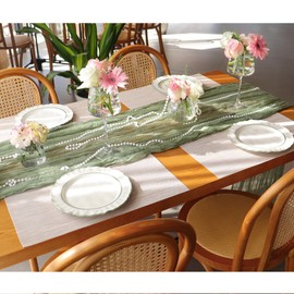 Cheesecloth Table Runner,Terracotta,35x120 Inches , Boho Rustic Gauze Table Runner for Wedding Baby Shower Bridal Shower Birthday Engagement Party, Long Sheer Home Decorations (Sage Green)