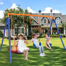 Jovego 3-in-1 Swing Set 550 lbs with Heavy Duty Metal A-Frame Adjustable for Backyard