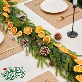 6FT Christmas Norfolk Pine Garland with Orange Slice Garland Set,Realistic Artificial Greenery Seasonal Garlands,Christmas Faux Gradient Garlands for Mantle Holiday Indoor Outdoor Fireplace Xmas Decor