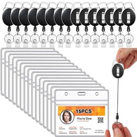 15 Pack Retractable ID Card Badge Holders Set, Horizontal Name Tag ID Card Holders with Retractable Keychain for Key Ring, ID Card Badge Holders, Keychain