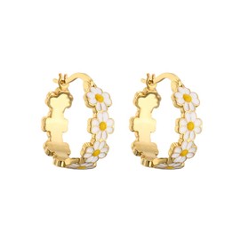 Daisy Flower Small Hoop Earrings for Women Teen Girls Dainty 18K Gold Plated Enamel Lucky Flowers Huggie Hoops Hypoallergenic Fashion Jewelry Gifts Daughter Her Birthday 18mm (White)