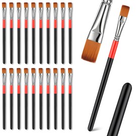20 Pcs 1/2 Inch Flat Bright Paint Brush Synthetic Sable Hair Art Craft Paintbrushes Small Paint Brushes Bulk with Wooden Handle for Acrylic Painting, Face, Watercolor, Oil, Artist