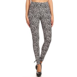 Leggings Depot High Waisted Plaid & Wild Print Leggings for Women-Full Length-S637, Snow Leopard, One Size
