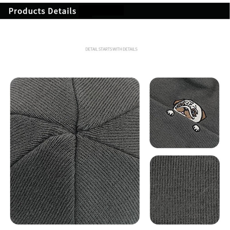 Weuiean GOZZ-95 Dog Embroidered Knit Hat, Ribbed Knit Cap, Men's,