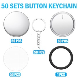 Button Maker Keychains Supplies, 200 PCS 58mm/2.25 inch Pin Making Kit for Button Maker Machine,Metal Button Badge Sets with Metal Shell Back Cover, Transparent Film and Chain Head