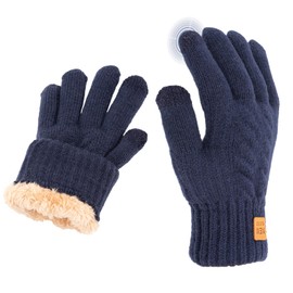 Winter Touch Screen Gloves for Men, Warm Knitted Fleece Thermal Gloves for Outdoors Driving Cycling Writing Fishing Running Skiing (Dark Blue for Men)