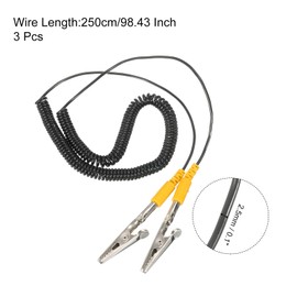 MECCANIXITY ESD Grounding Cable Cord with Alligator Clip 250cm/98.43 Inch Long,Anti-Static Ground Wire Cable Clip for Eliminate Conductor Electrostatic, Pack of 3(Black)