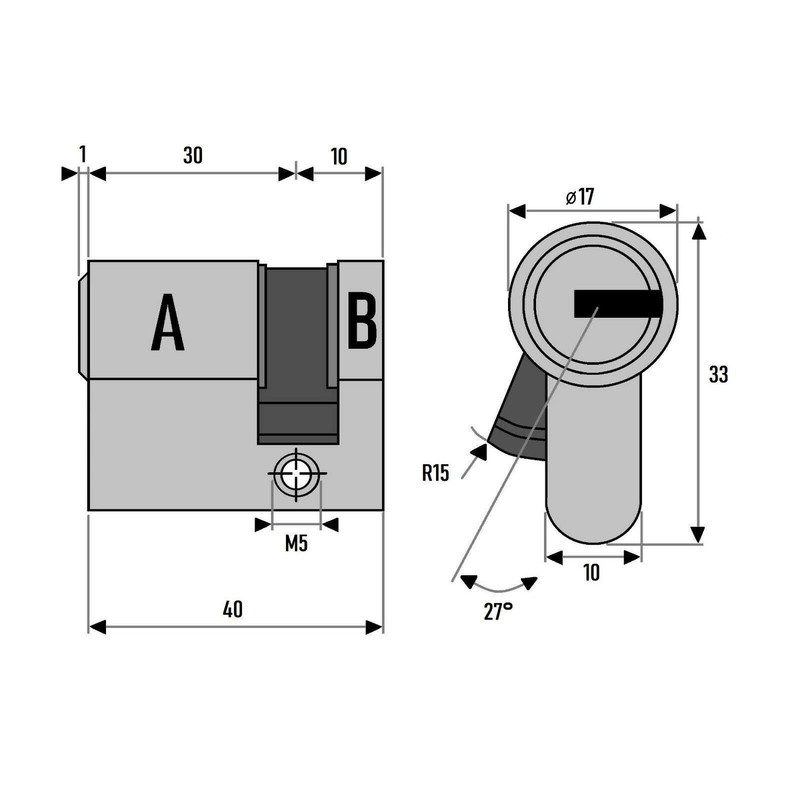 2x Half Cylinder 40 mm Simultaneous Locking 30/10 with 5
