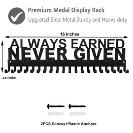Always Earned Never Given Race Medal Holder Wall Hanger, Marathon Medal display, Runner Medal Hanger Display, Running Medal Holder Display for Wall, Medal Rack for Race,Running,Soccer,Gymnastic,Wrest