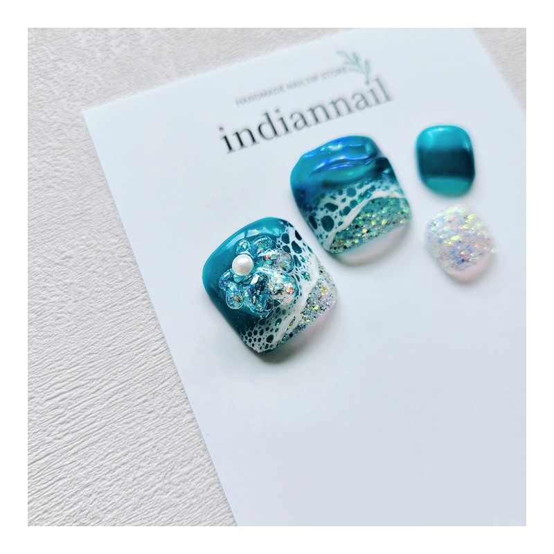Blue Ocean Wave Pedi Tips - Pedi Tips Full Set