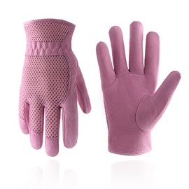 HANDLANDY Pigskin Women's Gardening Gloves with 3D Mesh Design, Scratch-Resistant Gloves for Garden and General Work, Pink