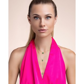 SNGIA Long 18K Gold Plated Layered Green Emerald Pendant Necklace For Women Girls, Dainty Birthstone Necklace, Statement Necklace Jewelry Gifts.