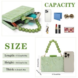 EVEOUT Women's Elegant Acrylic Evening Bag Clutch with Pearl Hand Chain Marbled Shoulder Bag Handbags for Party Prom Wedding Bridal Bag, light green, Contemporary