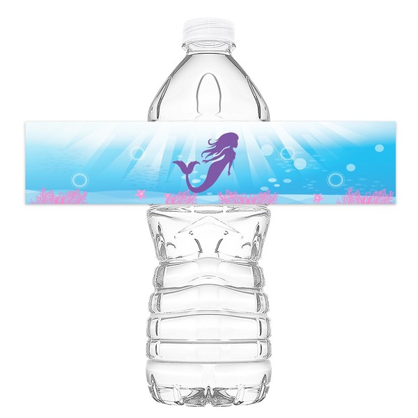 POP parties Mermaid Bottle Wraps - 20 Mermaid Water Bottle Labels - Mermaid Under The Sea Decorations - Made in The USA