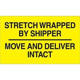 Tape Logic Aviditi Tape Logic 3" x 5","Stretch Wrapped by Shipper" Black/Yellow Warning Sticker, for Shipping, Handling and Packing (1 Roll of 500 Labels)