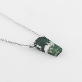 GEMSPLACE Moss Agate Coffin Necklace, Healing Crystal Coffin Gemstone Pendant Necklaces, Natural Spiritual Reiki Stone Jewelry for Friends