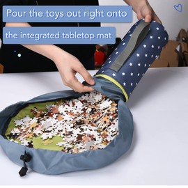 Light Autumn Compact Toy Storage and Playmat Bag (9" x 4" x 4") - Toy Organizer Bin for Kids Room - Drawstring Toy Holder for Fast Storage - On the go, Easy to Carry Toy Container during Travel