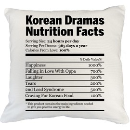 Make Your Mark Design Korean Drama Nutrition Facts White Pillow Cover for Kdrama Addict & Fan 18x18 in White Linen Throw Pillow Cover