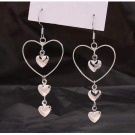 Women Girl Dangle Drop Big Heart Stud 925 Sterling Silver Post Drop Earrings S3
