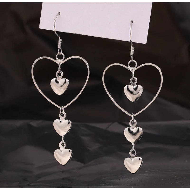 Women Girl Dangle Drop Big Heart Stud 925 Sterling Silver