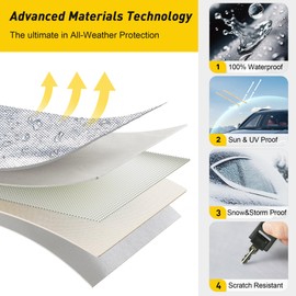 Caromop 10-Layer Waterproof Car Cover All Weather Protection (Snow, Rain, Sun) with Secure Fit Straps and Easy On/Off Zipper-Size A4 (See Size-Chart)
