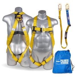 Palmer Safety (4 Pack Safety Harness w/Detachable 6 ft Lanyard I Single Leg Lanyard w/Internal Shock Absorbing & Snap Hook I OSHA/ANSI Fall Arrest Kit