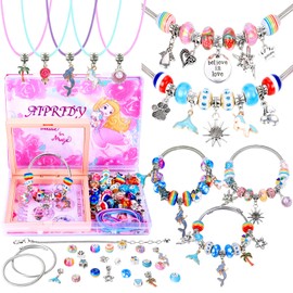 AIPRIDY Charm Bracelet Making Kit,Unicorn Mermaid Crafts Gifts Set Can Inspires Imagination and Creativity,Jewelry Making Kit Perfect Gifts for Girls 5-12 Years Old (72 Pieces Rose Red)