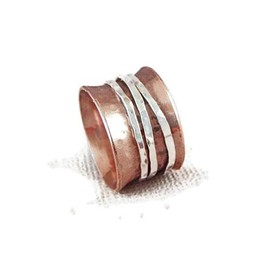 Glitter Box Exports 925 Sterling Copper & Silver Spinner Fidget ring For Women High Polish Silver Point Ring (7.50)
