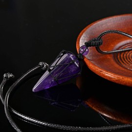 MANIFO Healing Crystal Stone Necklace Natural Gemstone Pendant Necklace Jewelry for Men (Amethyst - Black Rope)