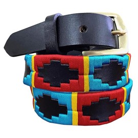 Carlos Diaz Skinny Mens Womens Unisex Brown Leather Embroidered Polo Belt (85 cm / 30 Inches)