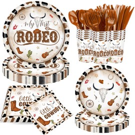 140 Pcs Western Cowboy Tableware 1st Rodeo Birthday Party Decorations Blue My First Rodeo Decorations for Boy