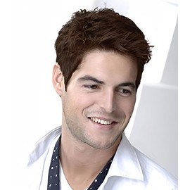 Siudus Mens Short Dark Brown Wigs Natural Replacement Synthetic Hair Wig for Daily Use