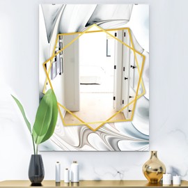 Designart 'White Stained Glass Floral Art' Modern Wall Mirror, Framed Mirror, Large Rectangular Mirror, Decorative Vanity Mirror, Bathroom Mirror, Modern Wall Mirror, 24x32 inches, White Mirror