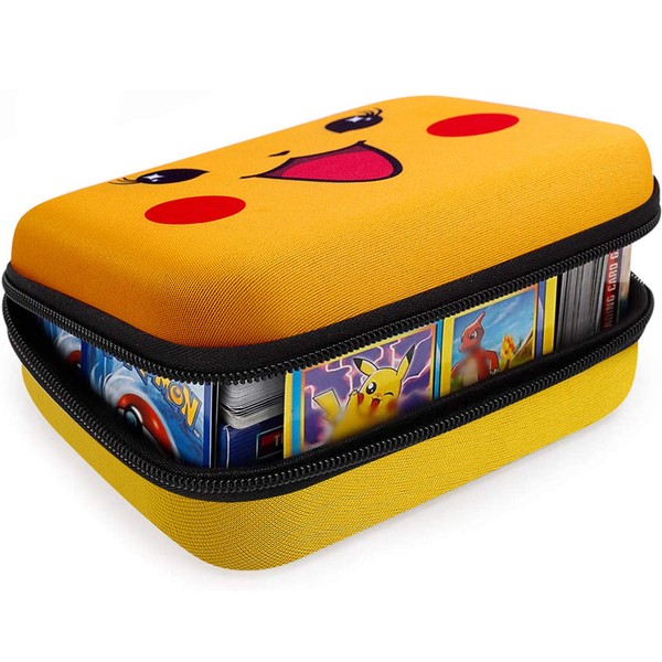 Cards Holder Compatible with PM TCG Card. Card Organizer Case Fits Up to 400+ Game Cards. Cards Storage Box with 2 Removable Dividers (Yellow)