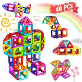 HISHOPTOY Magnetic Building Blocks 40 Pieces Magnetic Toy for Children from 3 4 5 6 7 8 Years Learning Toy Magnets Toy for Boys Girls Gift Building Blocks