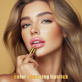 Lipstick - Color-Changing Lipstick: Transfer-Proof Formula with Gold Foil & Crystal | 24H Hydration, Glossy Shine | Long-Lasting Lip Gloss