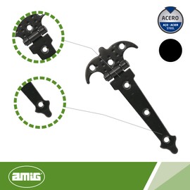Amig - Verstärktes Scharnier | Zwei Flügel | Schwarz | Gepunkteter Stahl | Stil: Rustikal | Schmiede für glatte Klapptüren | Außen- und Innentüren sowie Schränke | Maße: 120 mm